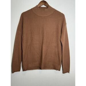 MEROKEETY Mock Neck Brown Textured Knit Sweater Minimalist Quiet Luxury M